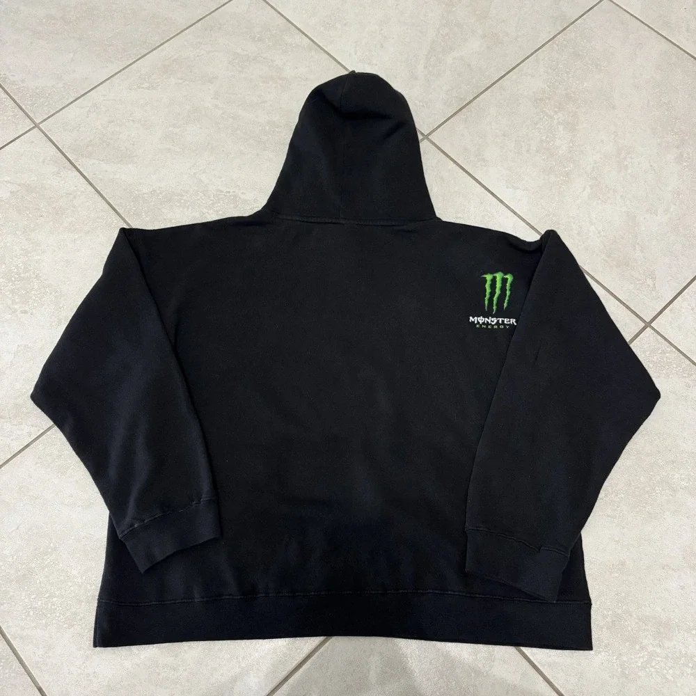 Monster‎ Energy Hoodie Mens L Black Spell Out Boxy Fit Sweatshirt Drawstring